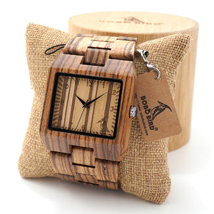 BOBO BIRD Rectangle Zebra Mens Wooden Wrist Watch