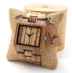 BOBO BIRD Rectangle Zebra Mens Wooden Wrist Watch