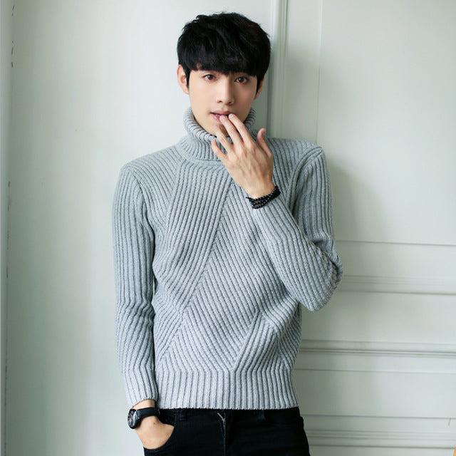 White Black Turtleneck Sweater Men Pullovers Cashmere