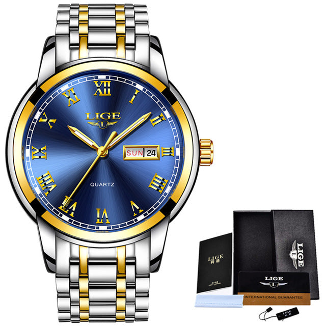 Men Fashion Sports Quartz Full Steel Gold Business Mens Watches