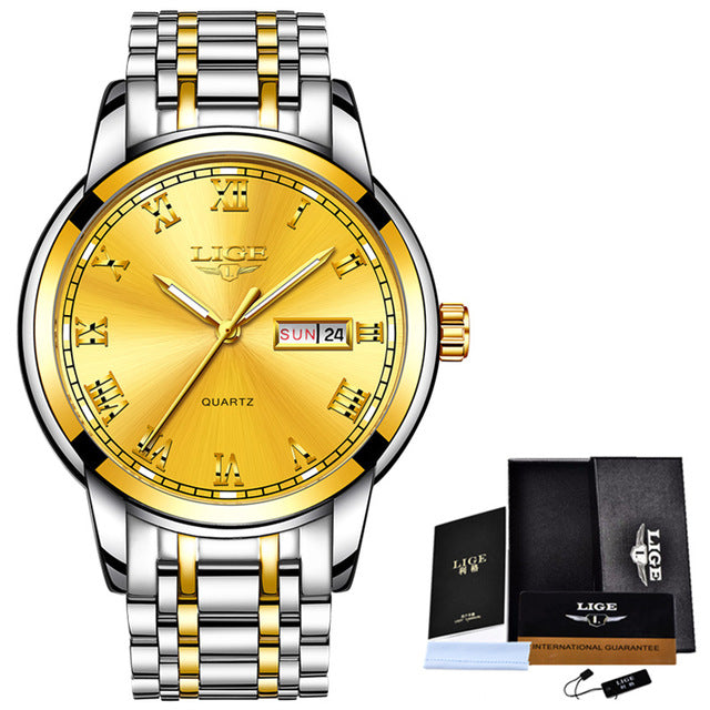Men Fashion Sports Quartz Full Steel Gold Business Mens Watches