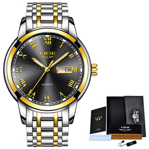 Men Fashion Sports Quartz Full Steel Gold Business Mens Watches