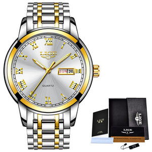 Men Fashion Sports Quartz Full Steel Gold Business Mens Watches