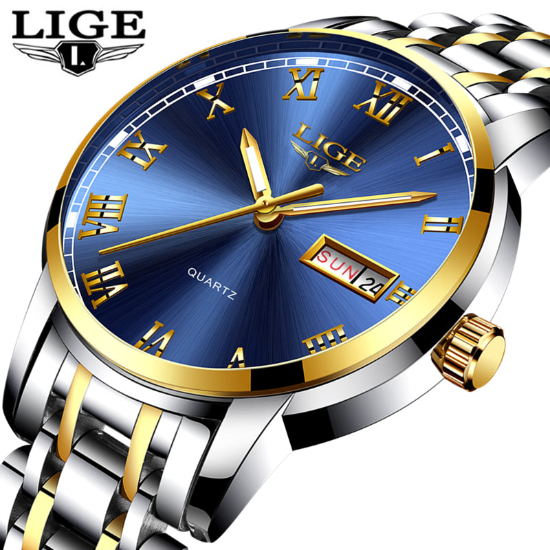 Men Fashion Sports Quartz Full Steel Gold Business Mens Watches
