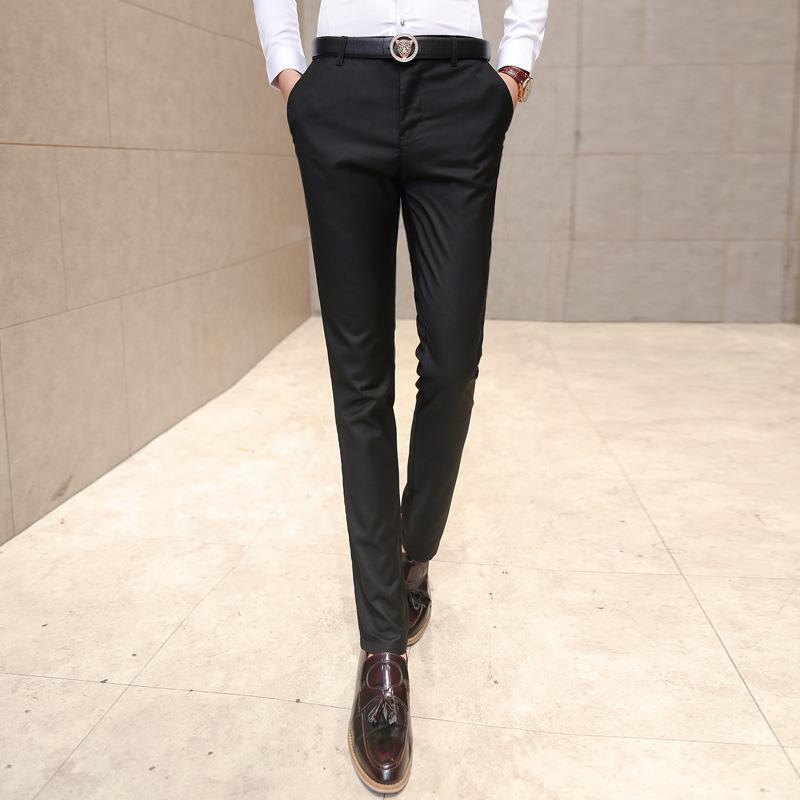 ZEESHANT 2018 Fashion Men Dress Pants Male Skinny Slim Fit Trousers All Match Applique Cotton Trousers Mid Waist Men Suit Pants