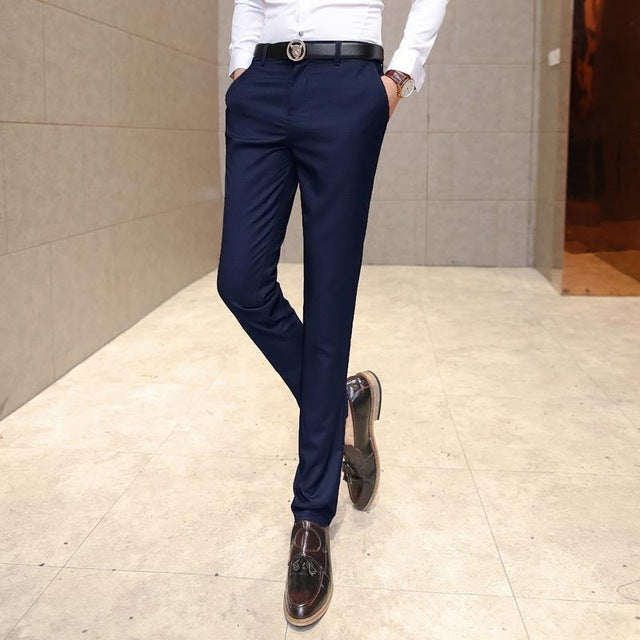 ZEESHANT 2018 Fashion Men Dress Pants Male Skinny Slim Fit Trousers All Match Applique Cotton Trousers Mid Waist Men Suit Pants