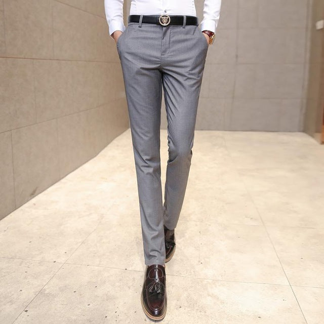 ZEESHANT 2018 Fashion Men Dress Pants Male Skinny Slim Fit Trousers All Match Applique Cotton Trousers Mid Waist Men Suit Pants