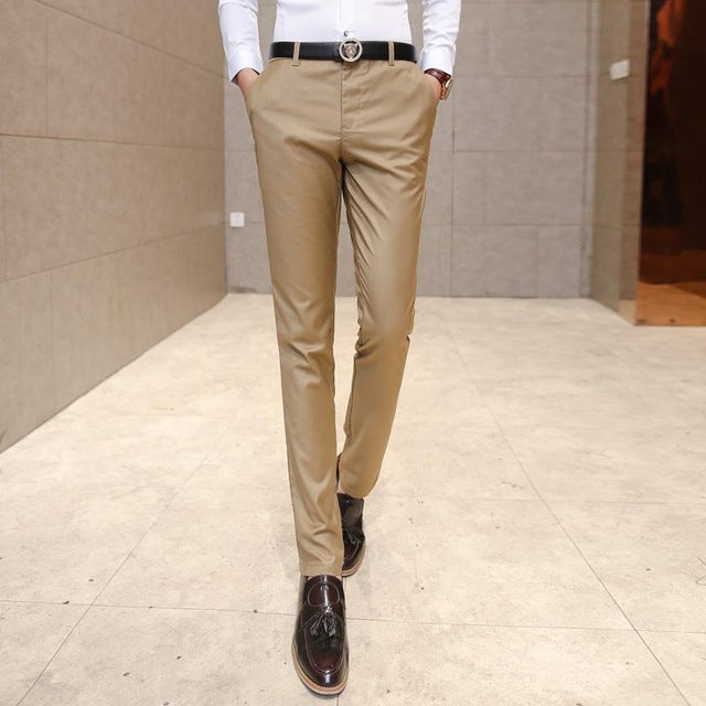 ZEESHANT 2018 Fashion Men Dress Pants Male Skinny Slim Fit Trousers All Match Applique Cotton Trousers Mid Waist Men Suit Pants